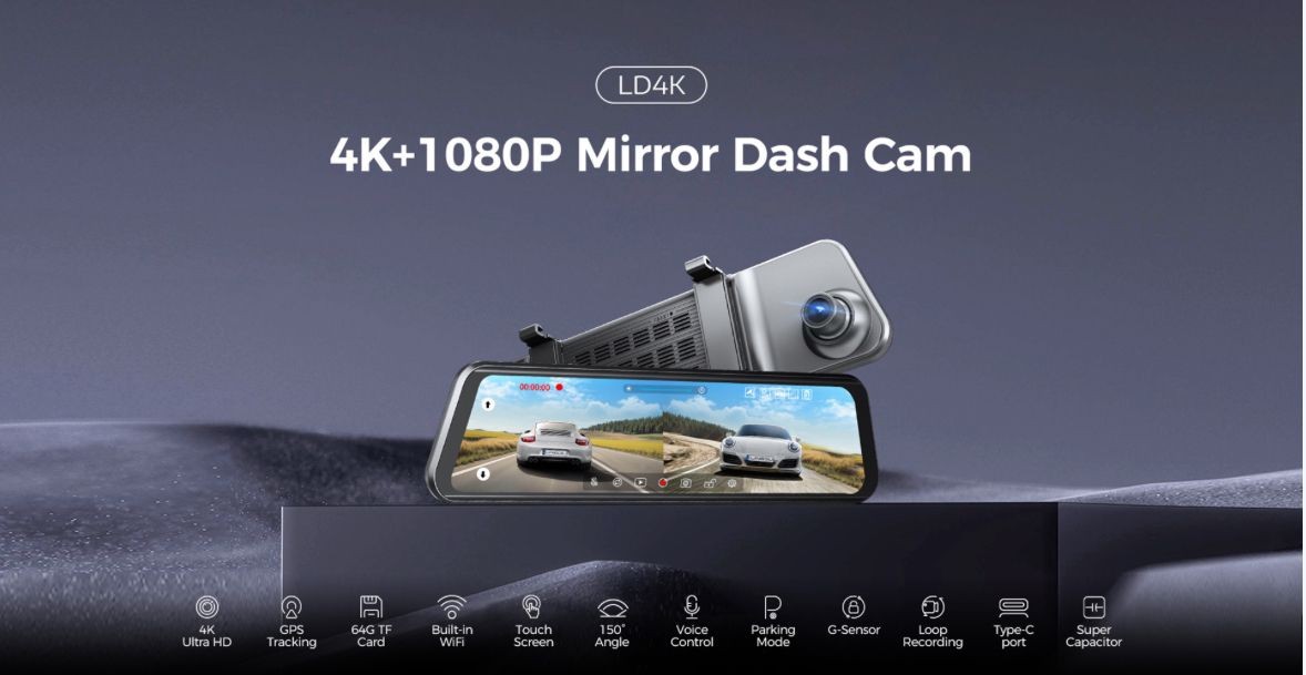 LINGDU LD4K 4K + 1080P Çift Kameralı Araç Kamerası