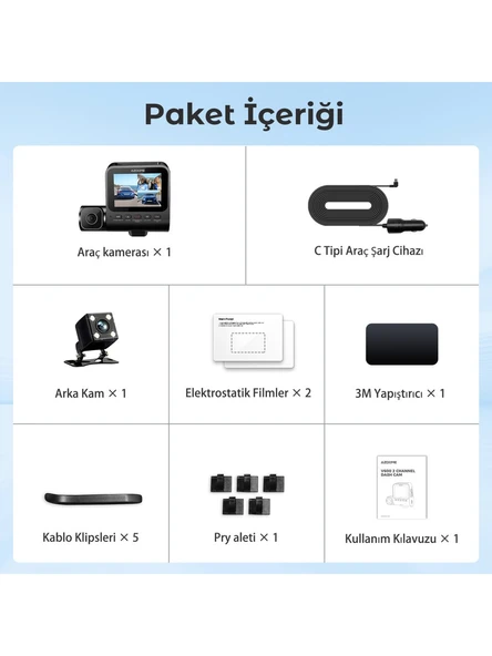 Azdome V600 Araç Kamerası (3 KAMERALI) 6