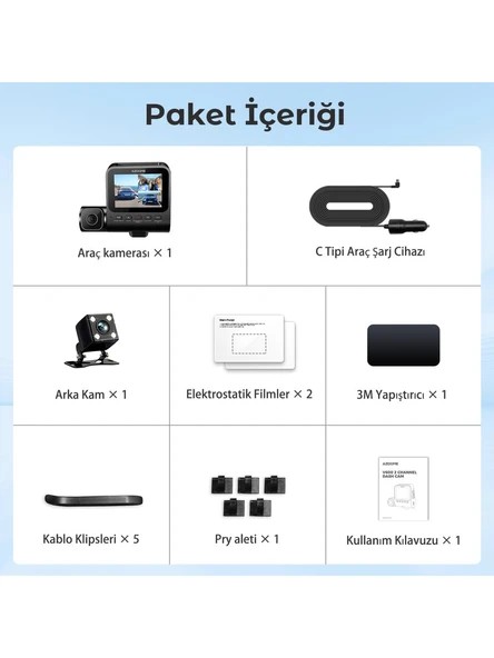 Azdome V600 Araç Kamerası (3 KAMERALI)