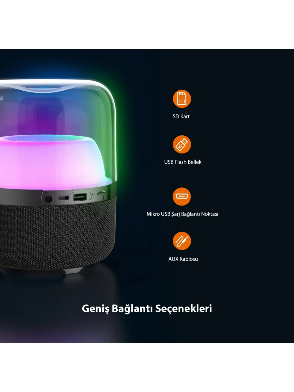 Lecoo RS19 Kablosuz 10W RGB Aydınlatmalı Bluetooth/USB/AUX/SD Kart Stereo Taşınabilir Hoparlör 5