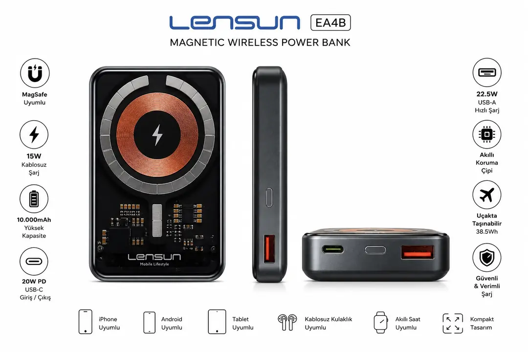 Lensun CyberGlass Magsafe  10.000 Mah 20w Süper Manyetik Powerbank 4
