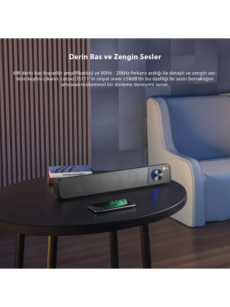 Lecoo DS111 Bluetooth + Kablolu 6W Masaüstü Taşınabilir Stereo Soundbar Hoparlör Siyah 6