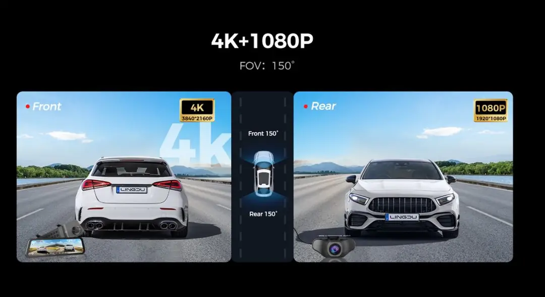 LINGDU LD4K 4K + 1080P Çift Kameralı Araç Kamerası 4