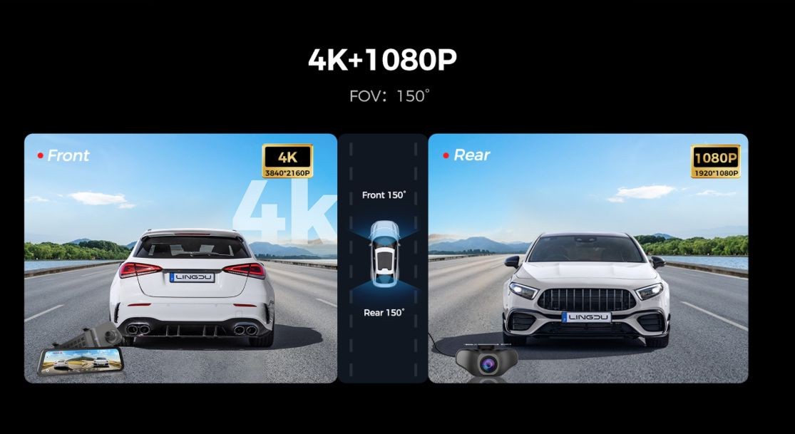 LINGDU LD4K 4K + 1080P Çift Kameralı Araç Kamerası