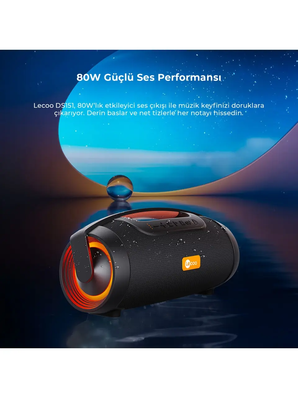 Lecoo DS151 80W Kablosuz Bluetooth 5.0 RGB Aydınlatmalı TWS Boombox Stereo Taşınabilir Hoparlör 5