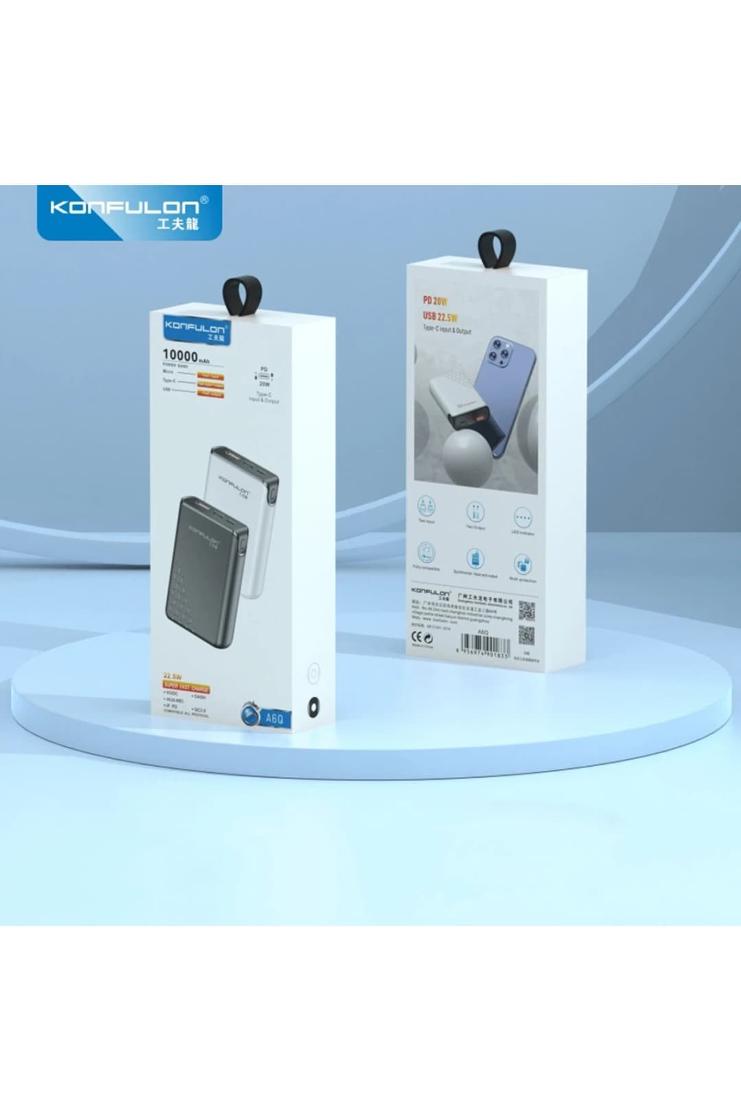 Konfulon A6Q 22.5W Usb 3.0 ve 20W Type-C Çıkışlı 10.000 mAh PD Powerbank 2