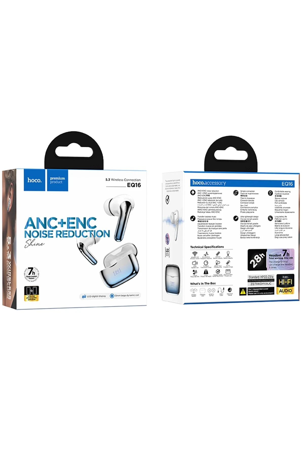 Hoco EQ16 Aktif Gürültü Engelleyici Özellikli Bluetooth 5.3 Kablosuz TWS Airpods Kulaklık - Mavi