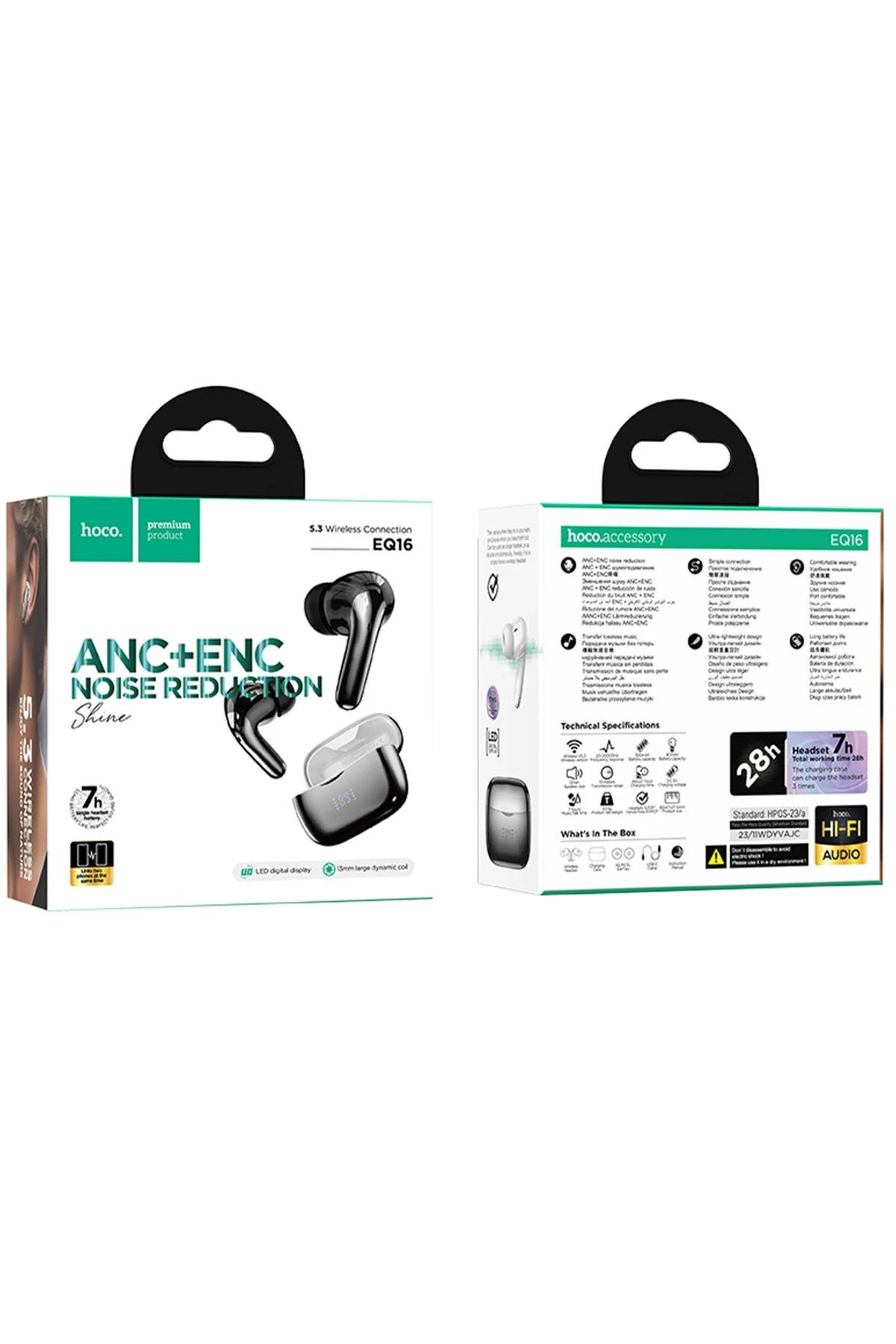 Hoco EQ16 Aktif Gürültü Engelleyici Özellikli Bluetooth 5.3 Kablosuz TWS Airpods Kulaklık - Siyah
