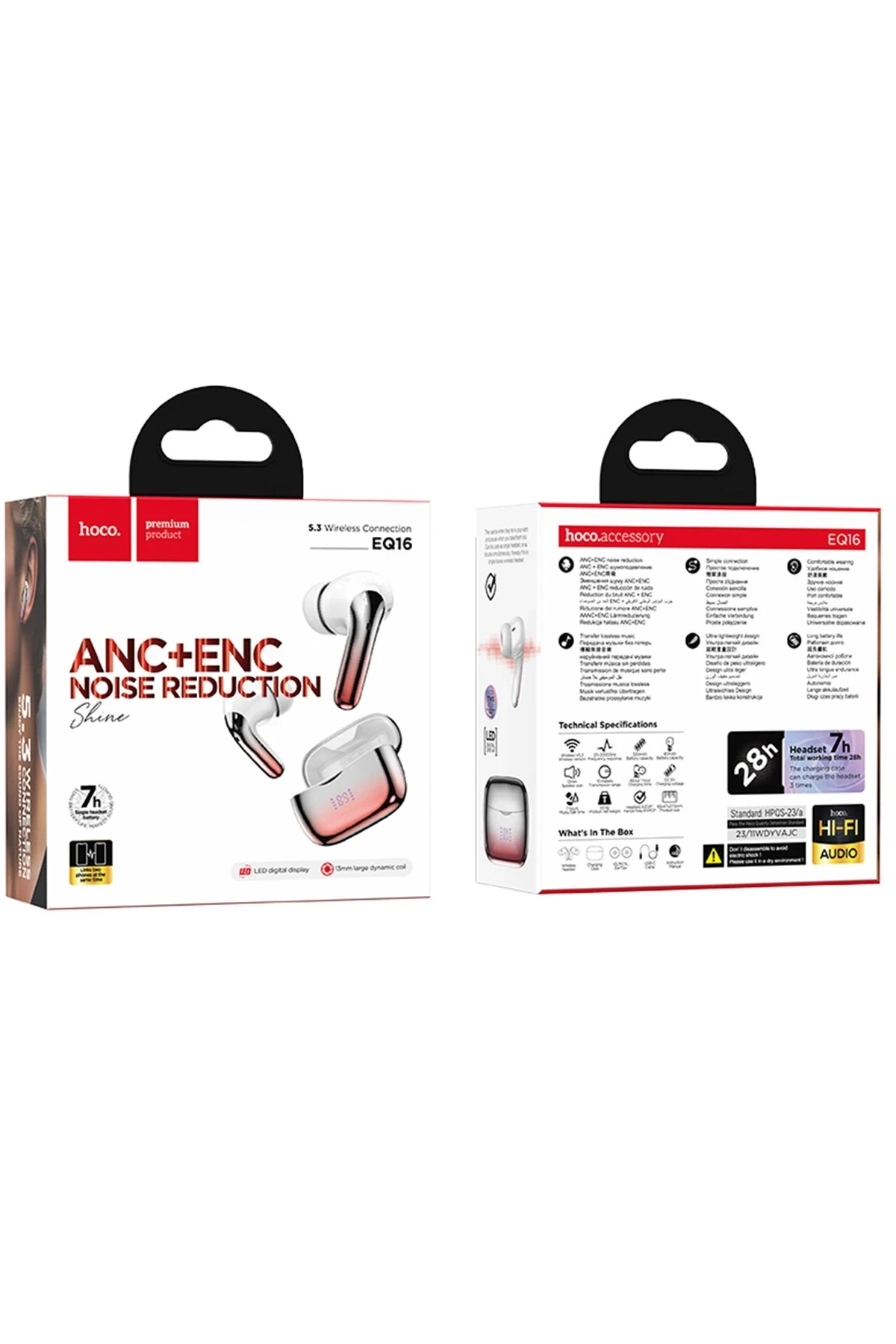 Hoco EQ16 Aktif Gürültü Engelleyici Özellikli Bluetooth 5.3 Kablosuz TWS Airpods Kulaklık - Kırmızı