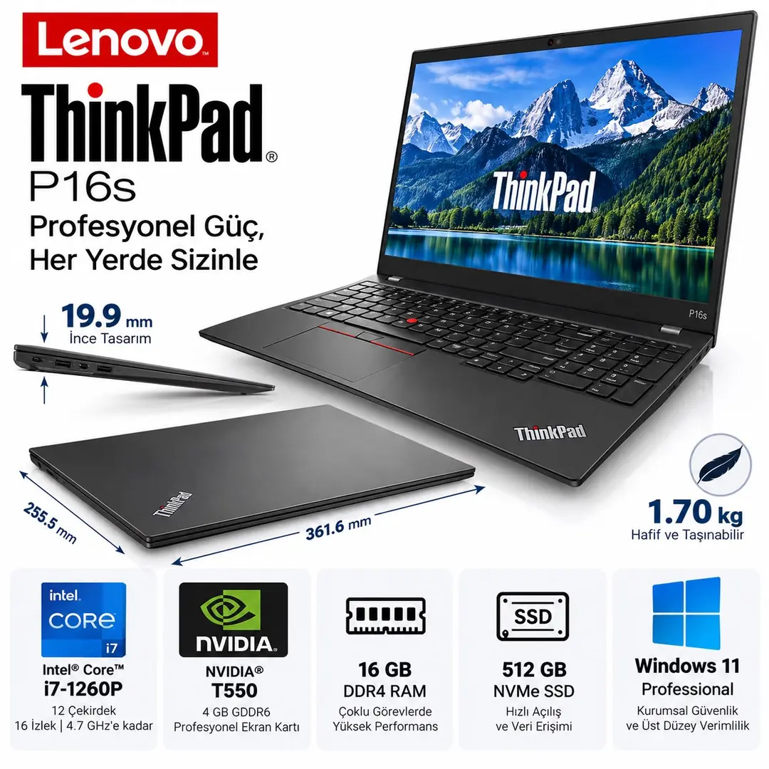 Lenovo ThinkPad P16s Gen 1 i7-1260P 16GB RAM 512GB SSD NVIDIA T550 4GB 16” FHD+ 4