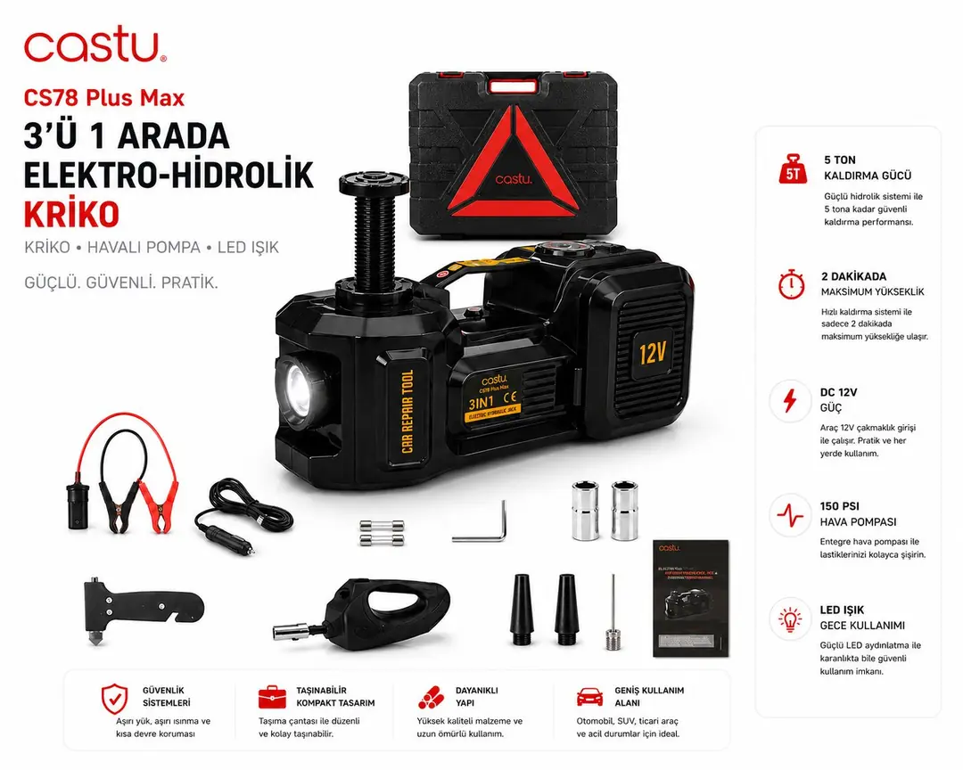 Castu CS78 Plus Max 3 ü 1 arada Elektro-Hidrolik Kriko 2