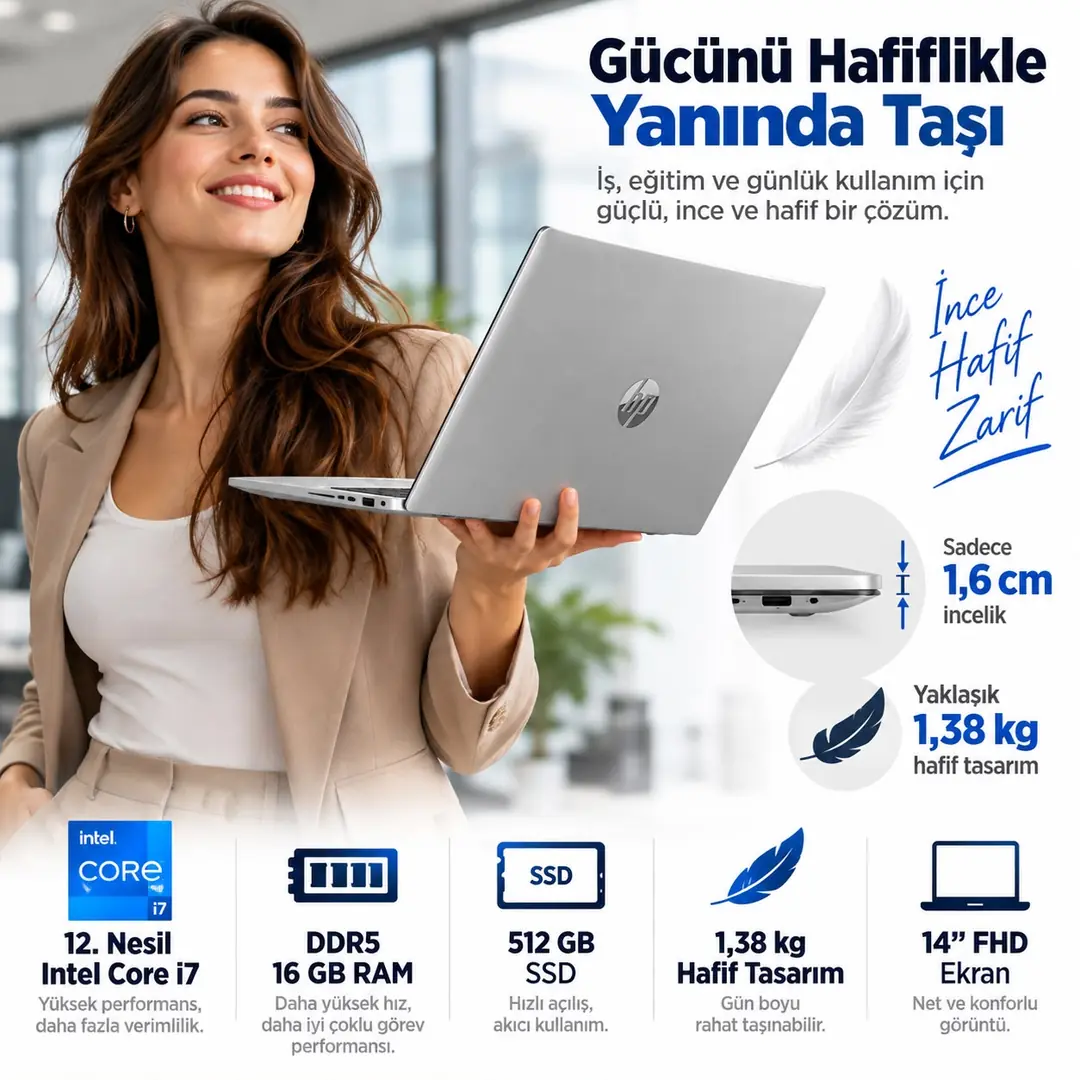 HP ProBook 440 G9 Intel Core i7 12. Nesil 16GB RAM 512GB SSD 14” FHD  4