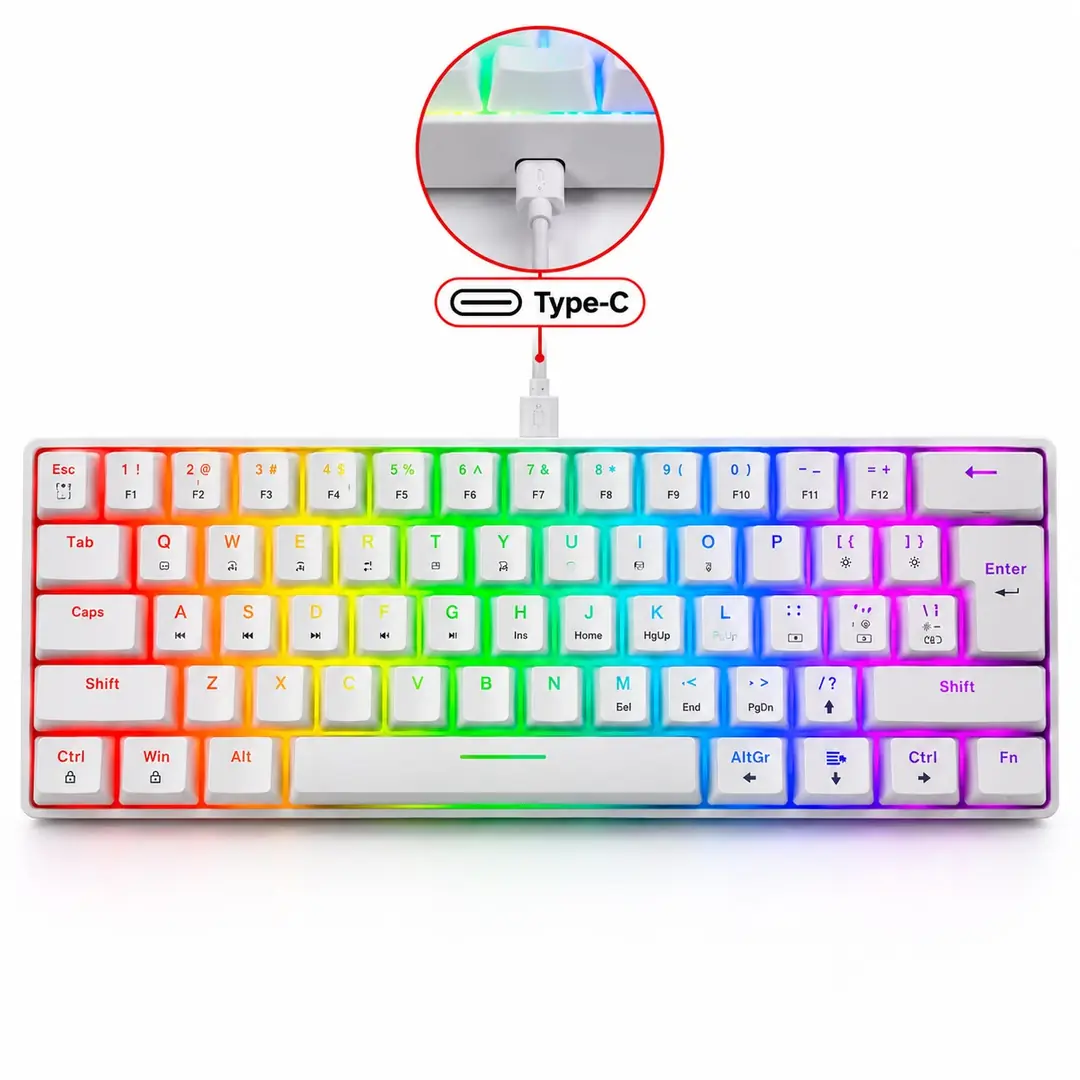 T-Life Beyaz RGB Mekanik Oyuncu Klavyesi – Type-C, Anti-Ghosting, Hot-Swap Uyumlu