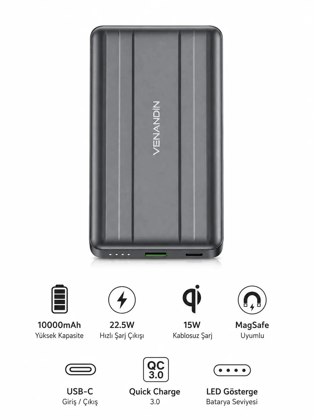 VENANDİN PWB10A5 10.000 MAH 22,W MAGSAFE  SEPETTE 300TL İNDİRİM