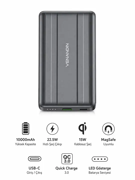 VENANDİN PWB10A5 10.000 MAH 22,W MAGSAFE  SEPETTE 300TL İNDİRİM