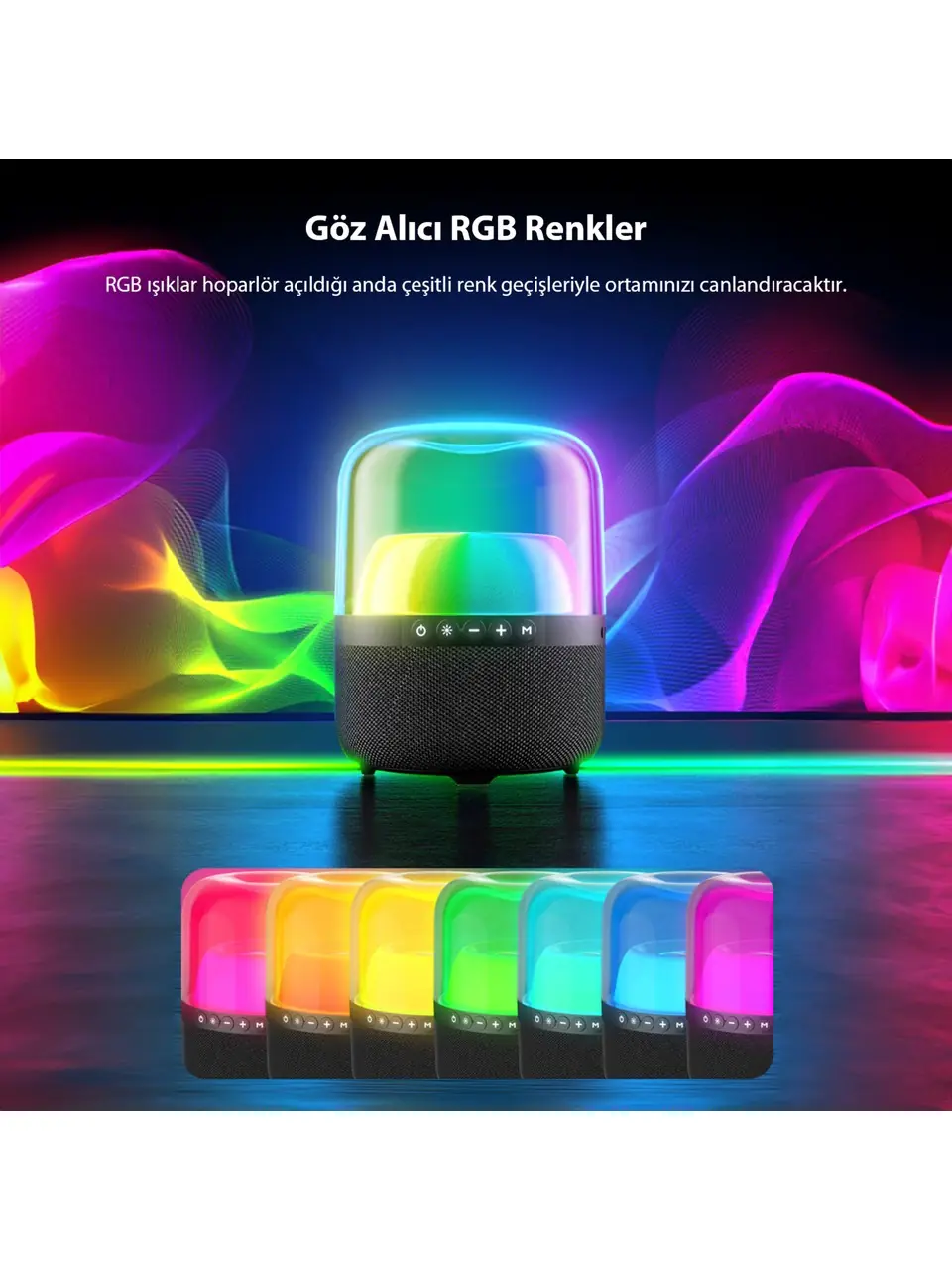 Lecoo RS19 Kablosuz 10W RGB Aydınlatmalı Bluetooth/USB/AUX/SD Kart Stereo Taşınabilir Hoparlör 6