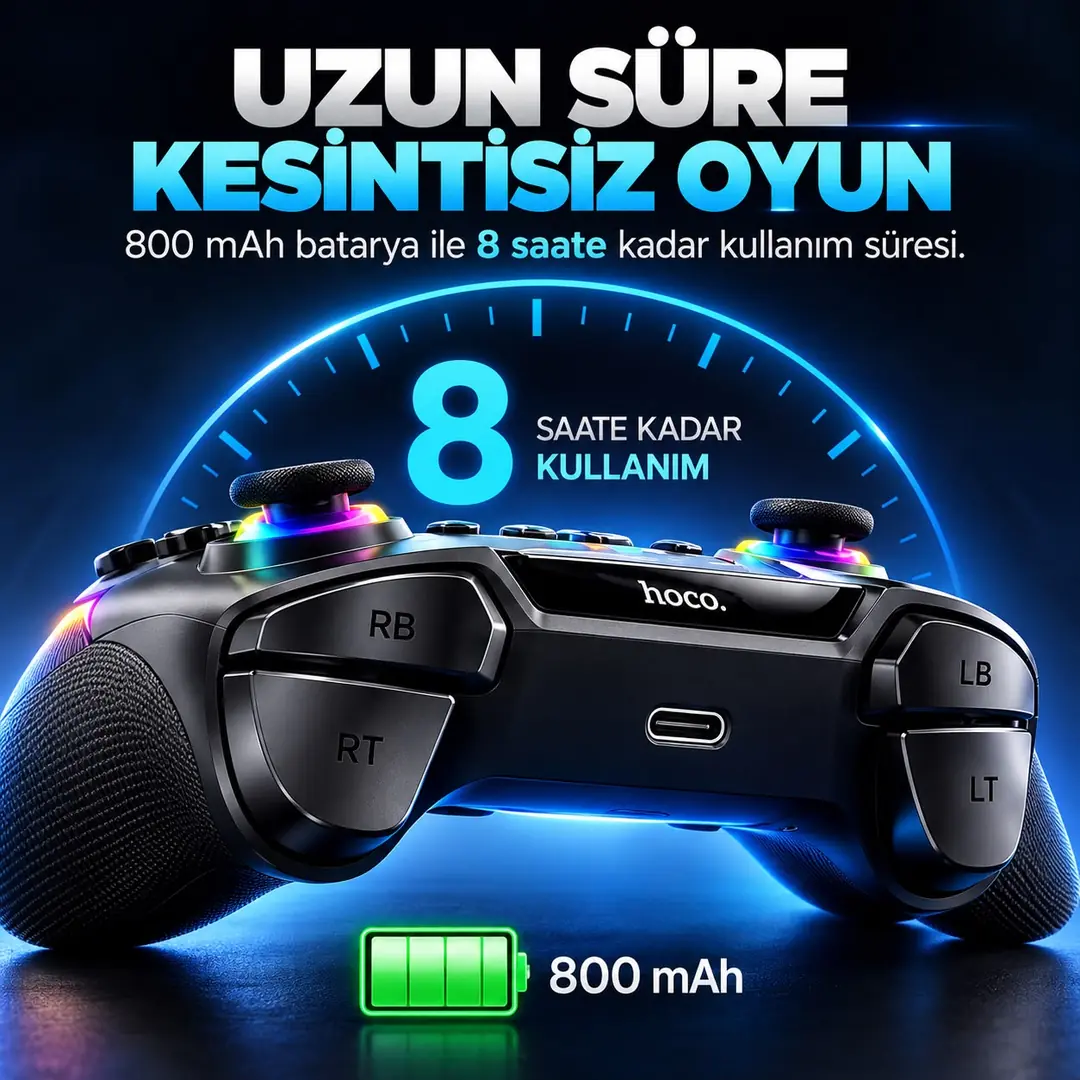 HOCO GA2 Unicorn RGB Işıklı Kablosuz Oyun Kolu – Renkli LED Aydınlatmalı Gaming Gamepad 4