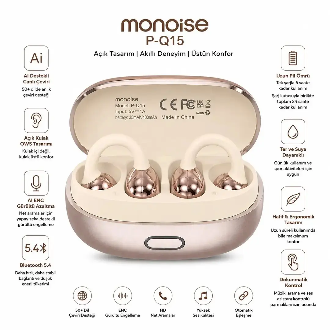 Monoise P-Q15 AI Dil Çeviri Ve Müzik Kulaklığı 3