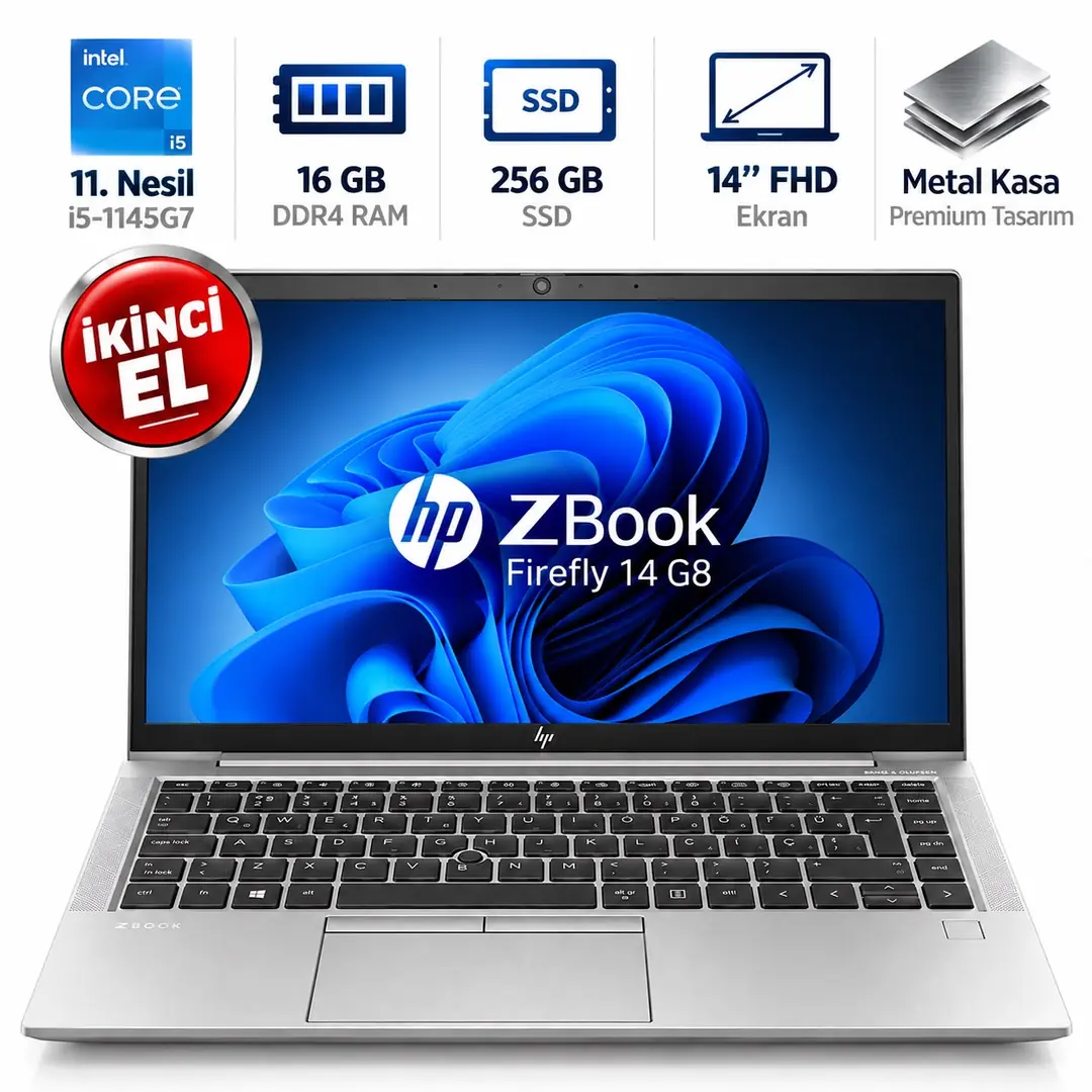 HP ZBook Firefly 14 G8 Intel Core i5-1145G7 16GB DDR4 256GB SSD 14” FHD Metal Kasa Profesyonel Laptop 3
