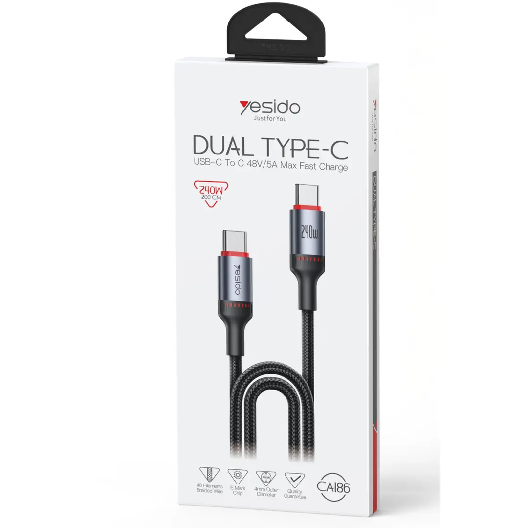 Yesido Dual Type-C/To Type-C 48V/5A Süper Hızlı Şarj ve Veri Kablo 2