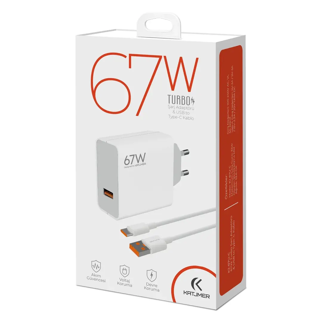 KATJMER KJ-67U-C USB'li 67W Şarj Adaptörü ve Type-C Kablo 4