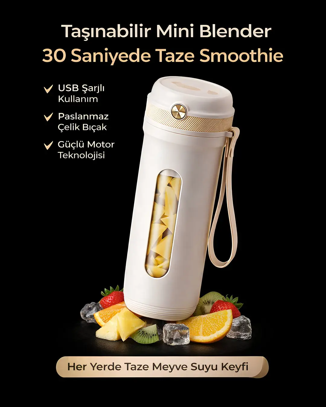 Venandin Blendic  Taşınabilir Blender Şarjlı Smoothie Blender USB Mini Blender 350ml 3