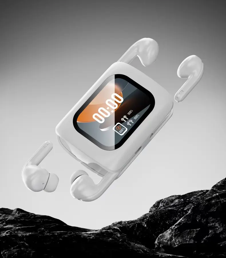 P-S2 Akıllı Dokunmatik Ekranlı TWS Bluetooth Kulaklık – 4 Kulaklık, ANC+ENC Gürültü Engelleme, 80 Saat Pil 3