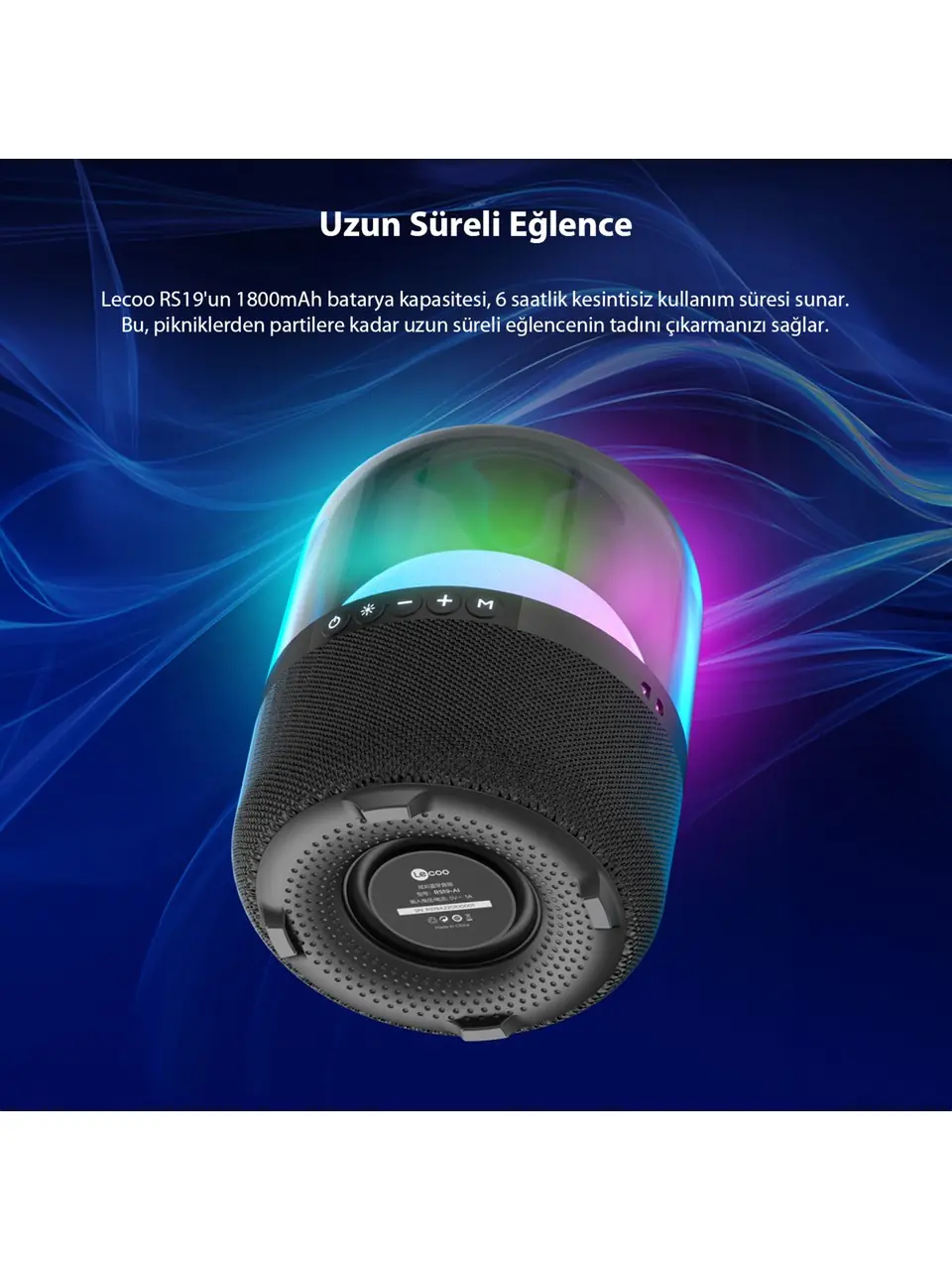 Lecoo RS19 Kablosuz 10W RGB Aydınlatmalı Bluetooth/USB/AUX/SD Kart Stereo Taşınabilir Hoparlör 4