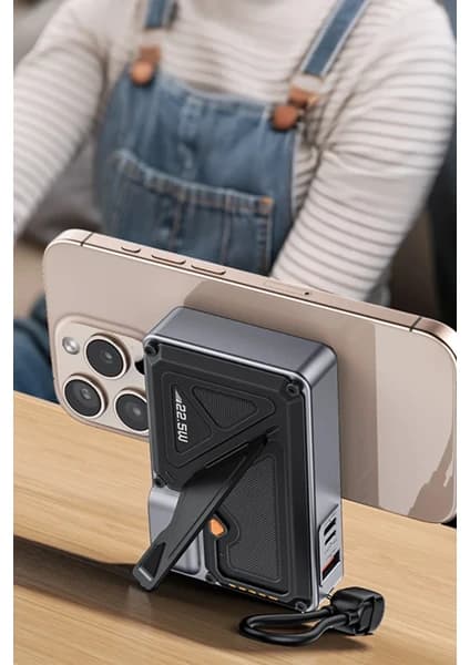 YESİDO YP89 Akım Korumalı ve Standlı 10.000 Mah 5in1 22.5W Pd ve 15W Kablosuz Hızlı Şarj Destekli Magsafe Powerbank 5