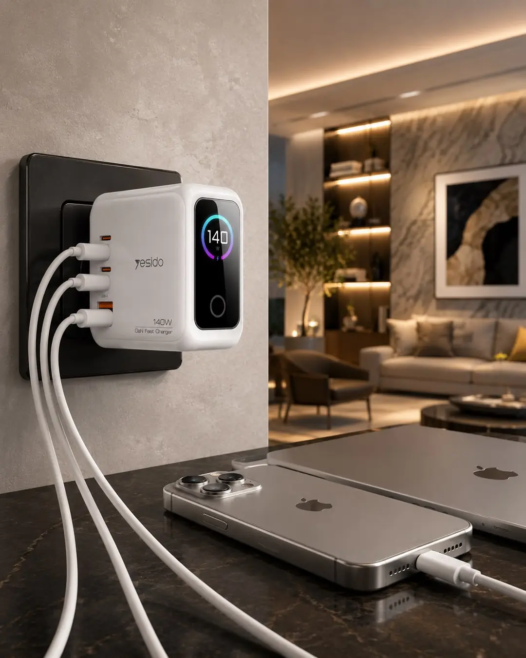 Yesido HyperCharge C-C 140W akıllı adaptör 4