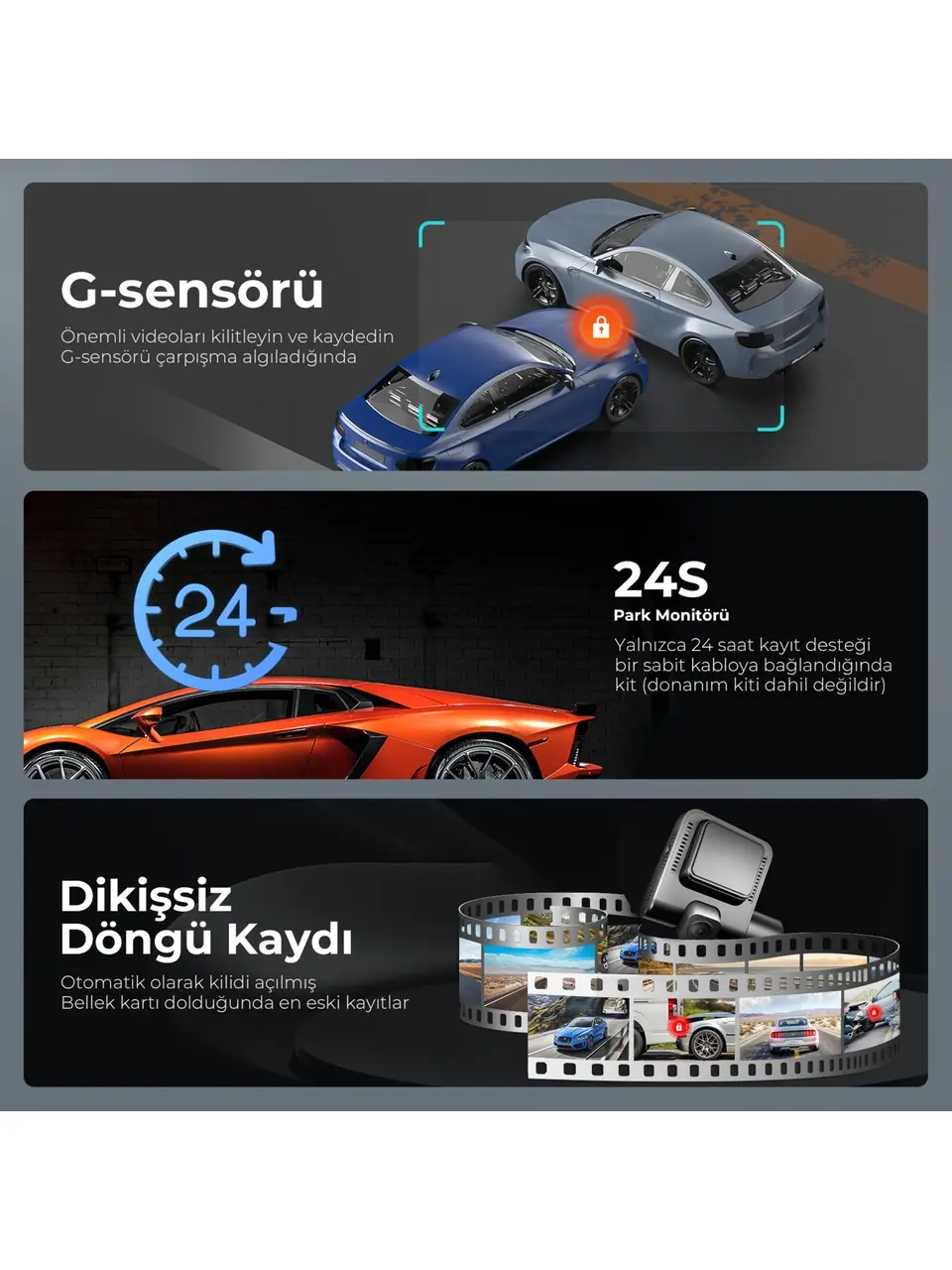 Azdome V600 Çift Kameralı Kamera (Ön & Kabin) 6