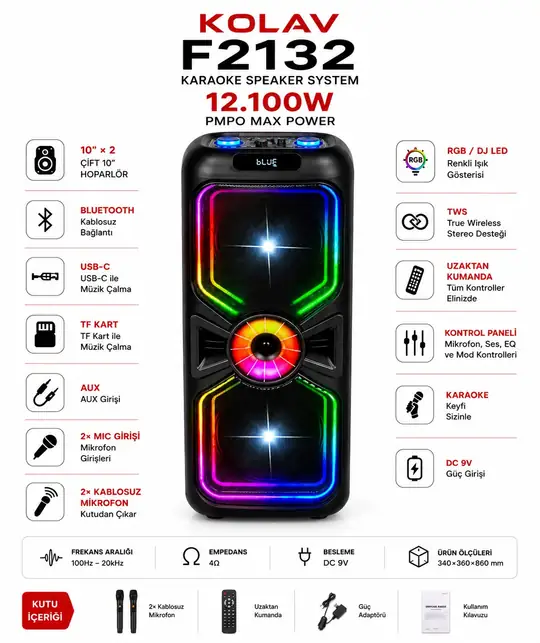 KOLAV F2132 Bluetooth Speaker Sepete ekle 2000₺ indirim