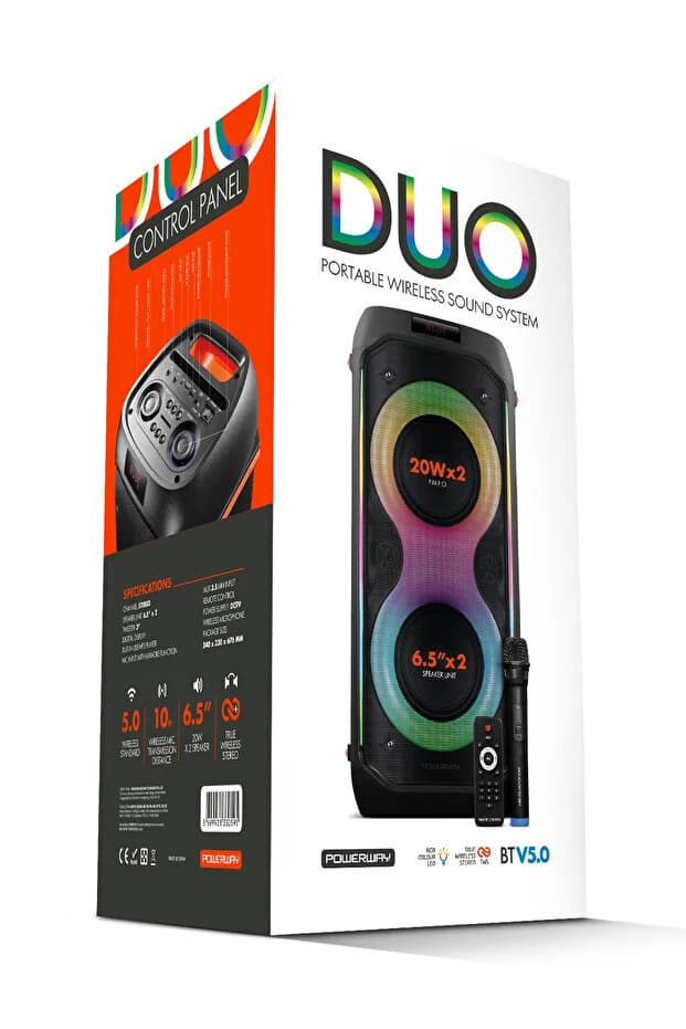 Powerway Duo Taşınabilir Mikrofonlu 20x2 W Karaoke Ses Kayıt Bluetooth Hoparlör 6