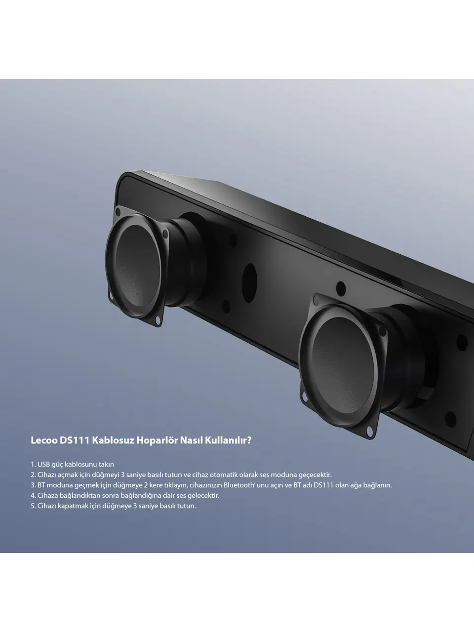 Lecoo DS111 Bluetooth + Kablolu 6W Masaüstü Taşınabilir Stereo Soundbar Hoparlör Siyah 4