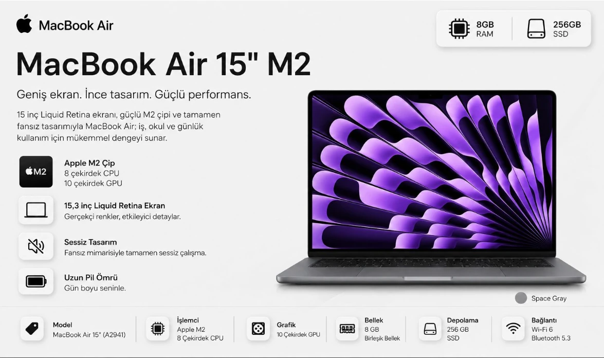 Apple Macbook Air M2 15,3 İnç