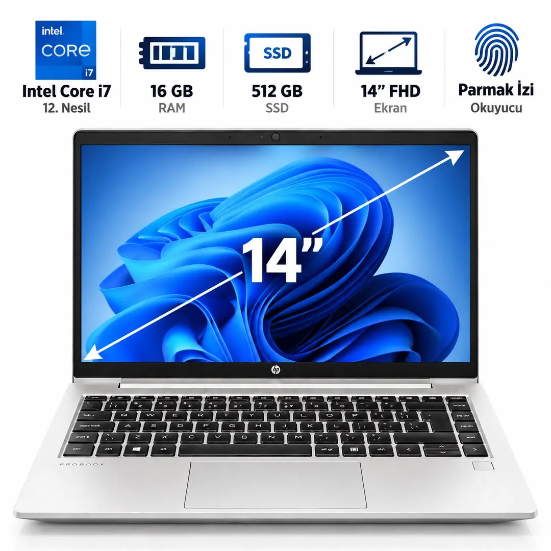 HP ProBook 440 G9 Intel Core i7 12. Nesil 16GB RAM 512GB SSD 14” FHD  2