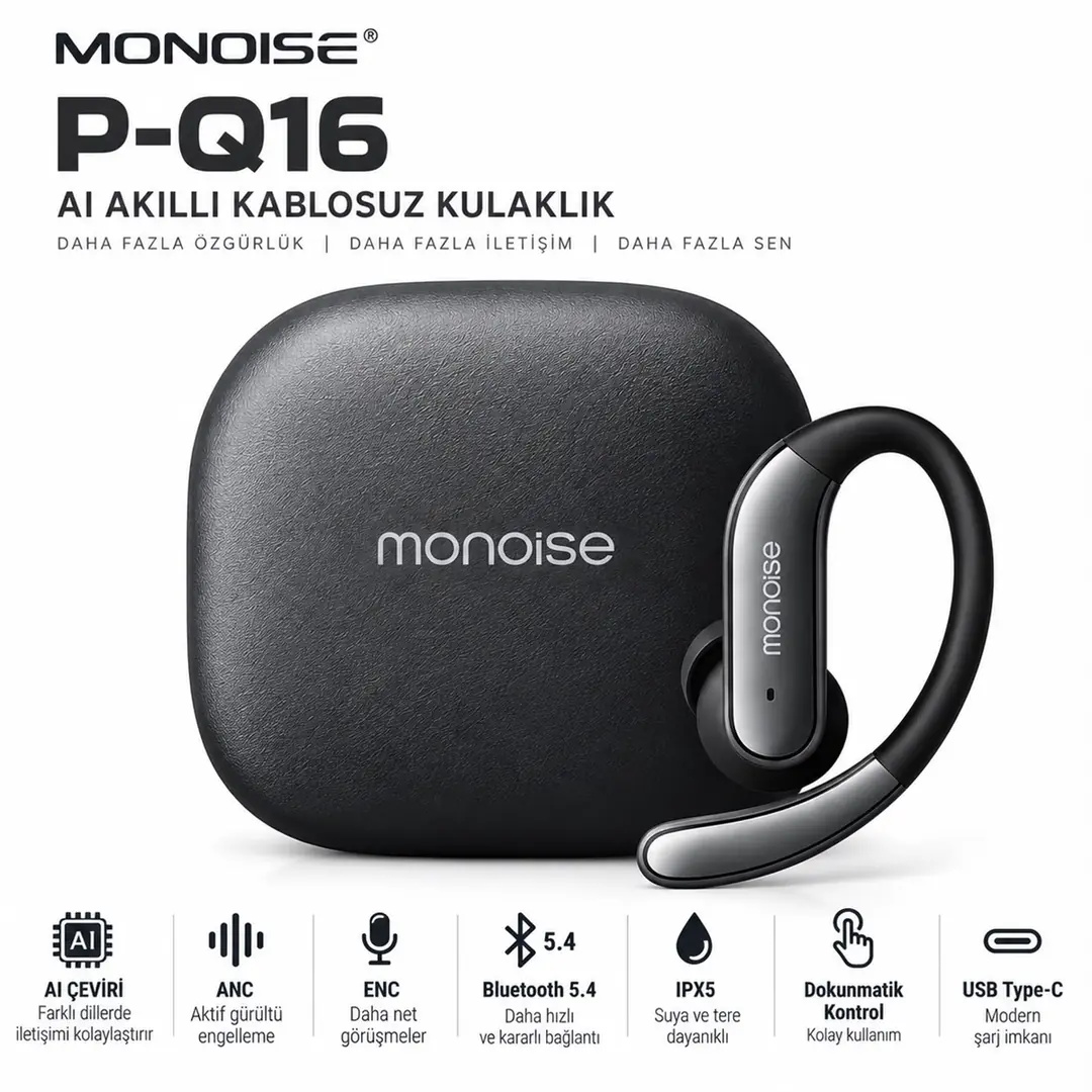 MONOISE P-Q16 AI Çeviri OWS ANC Bluetooth 5.4 Kablosuz Spor Kulaklık ENC IPX5 2