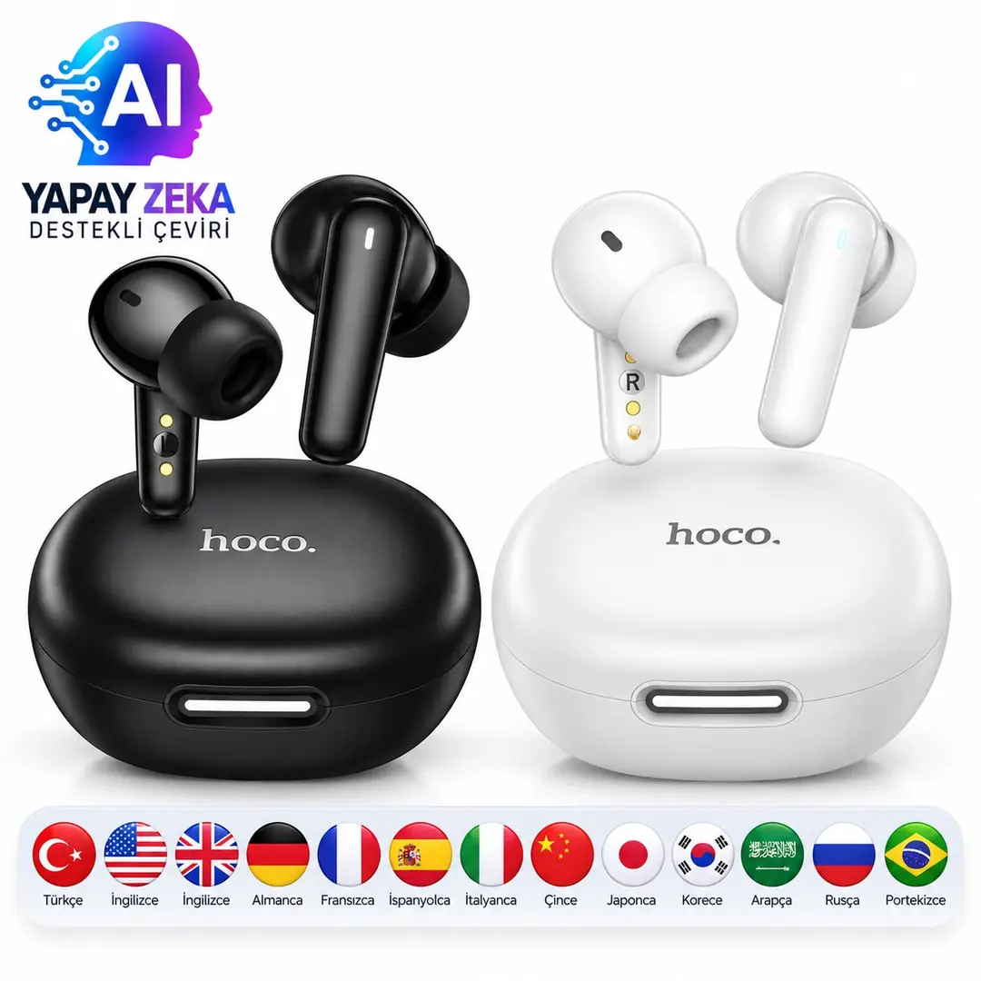HOCO EQ100 AI Çeviri Kulaklığı Bluetooth 5.4 TWS Kablosuz Kulak İçi Kulaklık, 134+ Dil Çeviri, 35 Saat Pil Ömrü, Uygulama Kontrollü  2