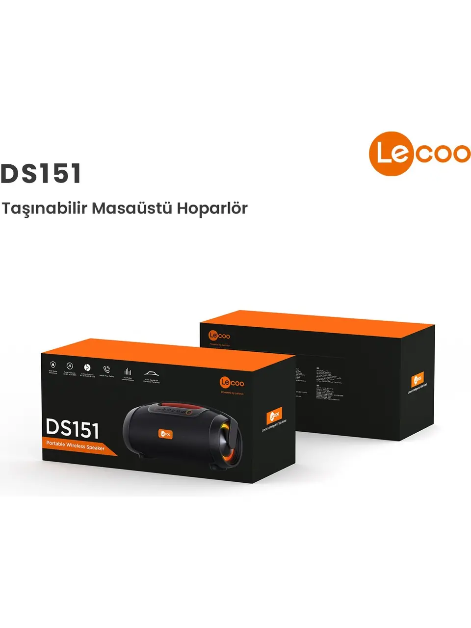 Lecoo DS151 80W Kablosuz Bluetooth 5.0 RGB Aydınlatmalı TWS Boombox Stereo Taşınabilir Hoparlör 8