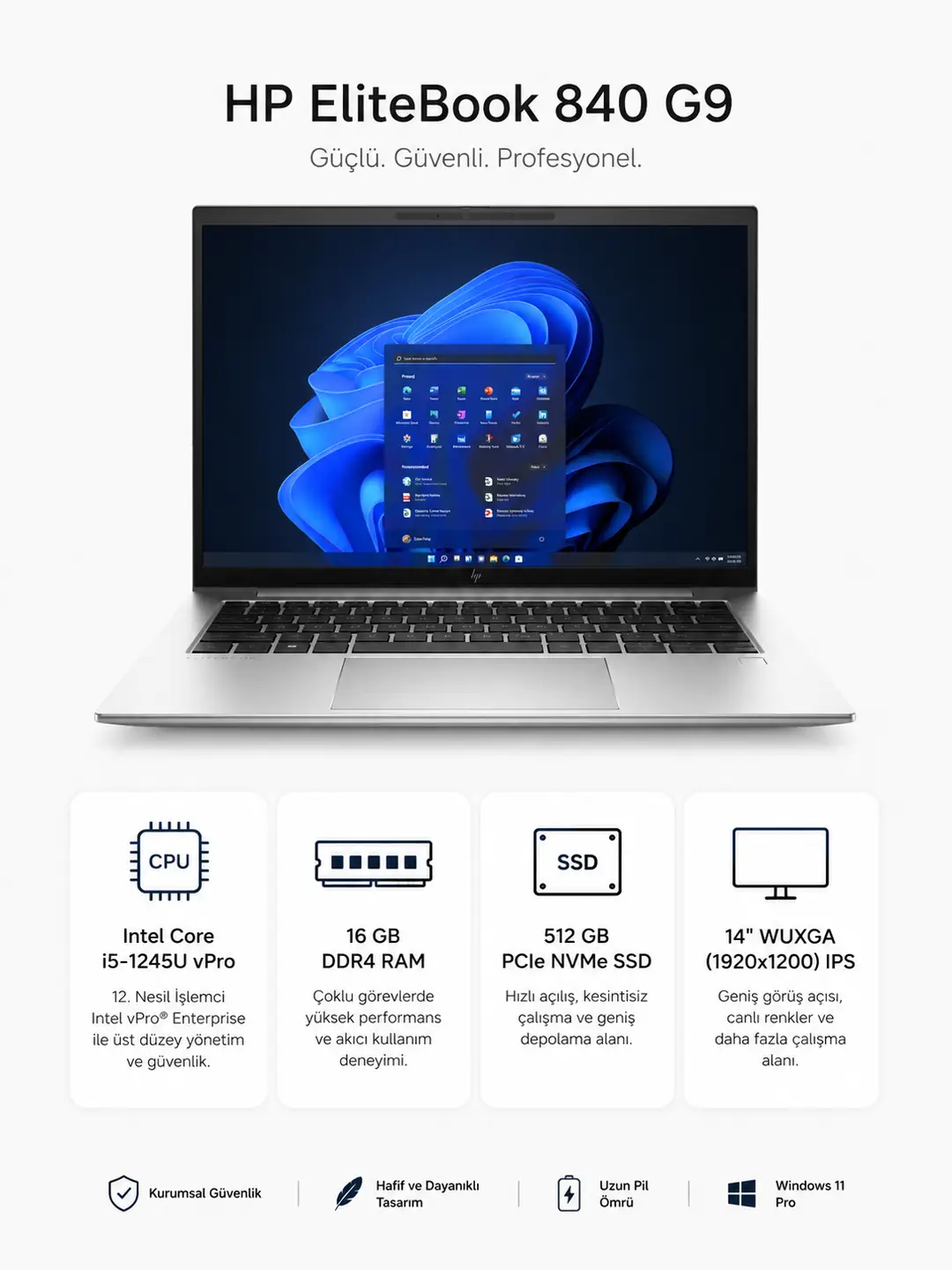 HP ELİTEBOOK 840 G9 İ5-1245U 16GB-512SSD WİN11 PRO LİSANS TR 2