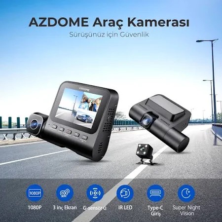 Azdome V600 Araç Kamerası (3 KAMERALI)