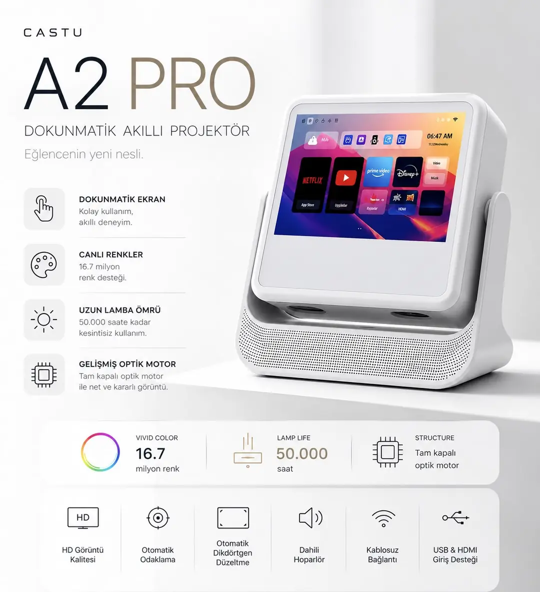 Castu A2 Pro Dokunmatik Lcd Projeksiyon 3