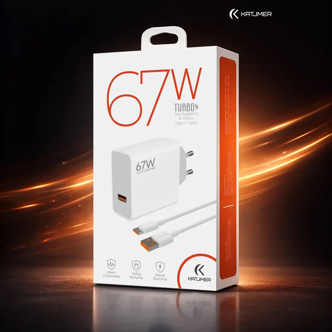 KATJMER KJ-67U-C USB'li 67W Şarj Adaptörü ve Type-C Kablo 3