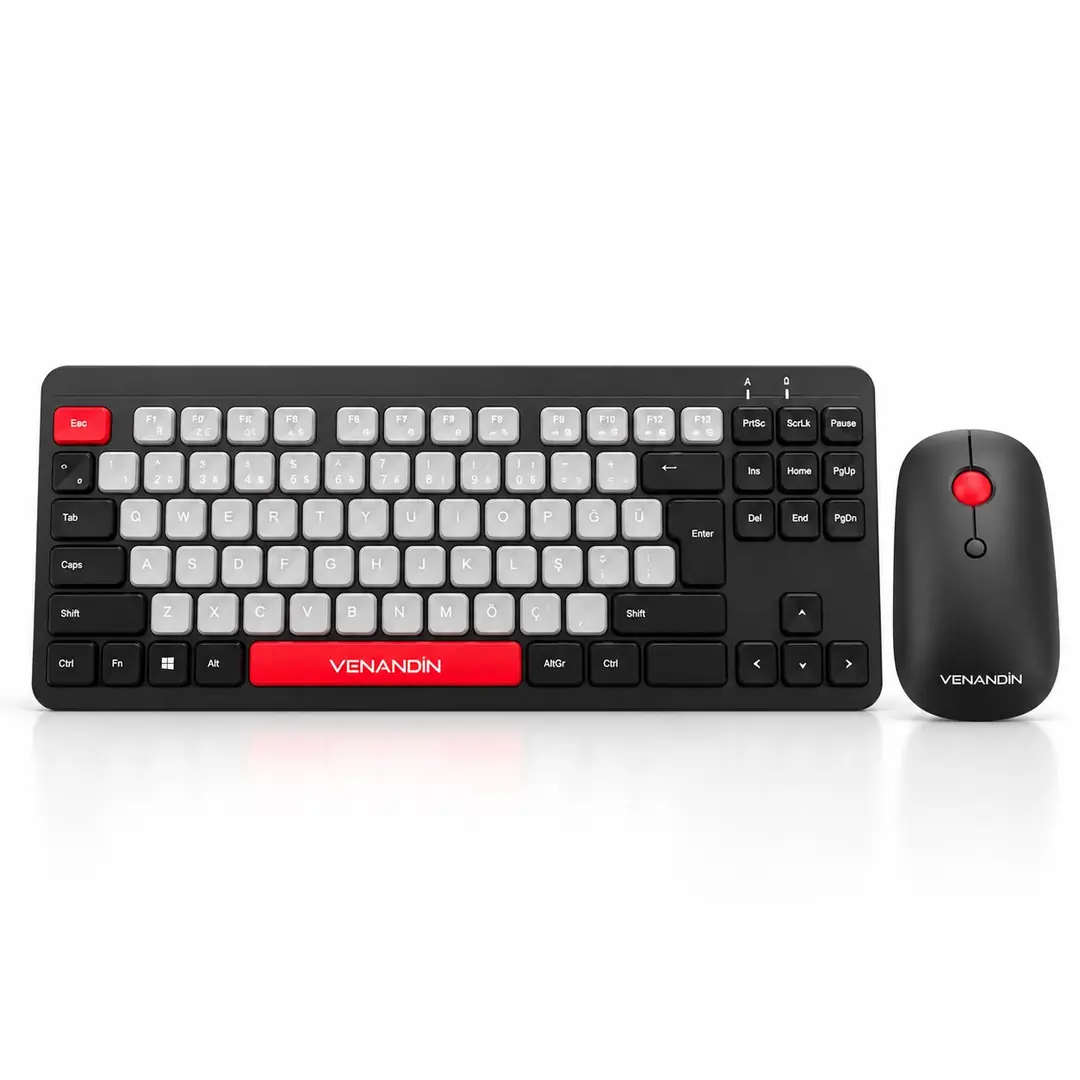 VENANDİN Dualist Kablosuz Klavye Mouse Seti – Bilgisayar ve Tablet Uyumlu, Bluetooth + 2.4G, Türkçe Q