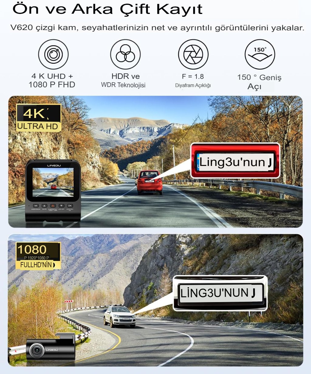 LINGDU V620 Çizgi Kam 4K
