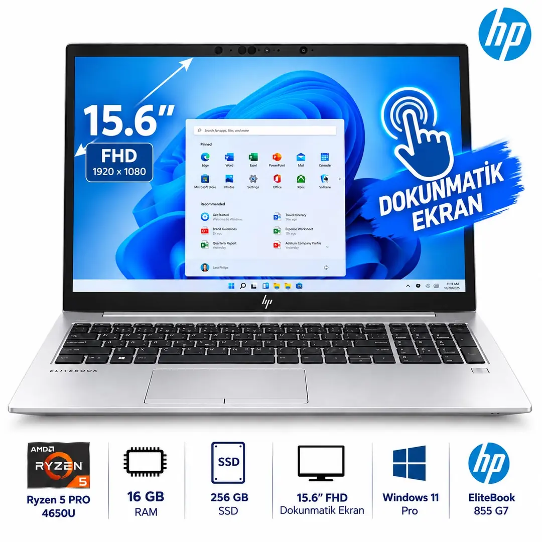 HP EliteBook 855 G7 Ryzen 5 PRO 4650U 16GB RAM 256GB SSD 15.6” FHD Dokunmatik Windows 11 Professional Laptop 2