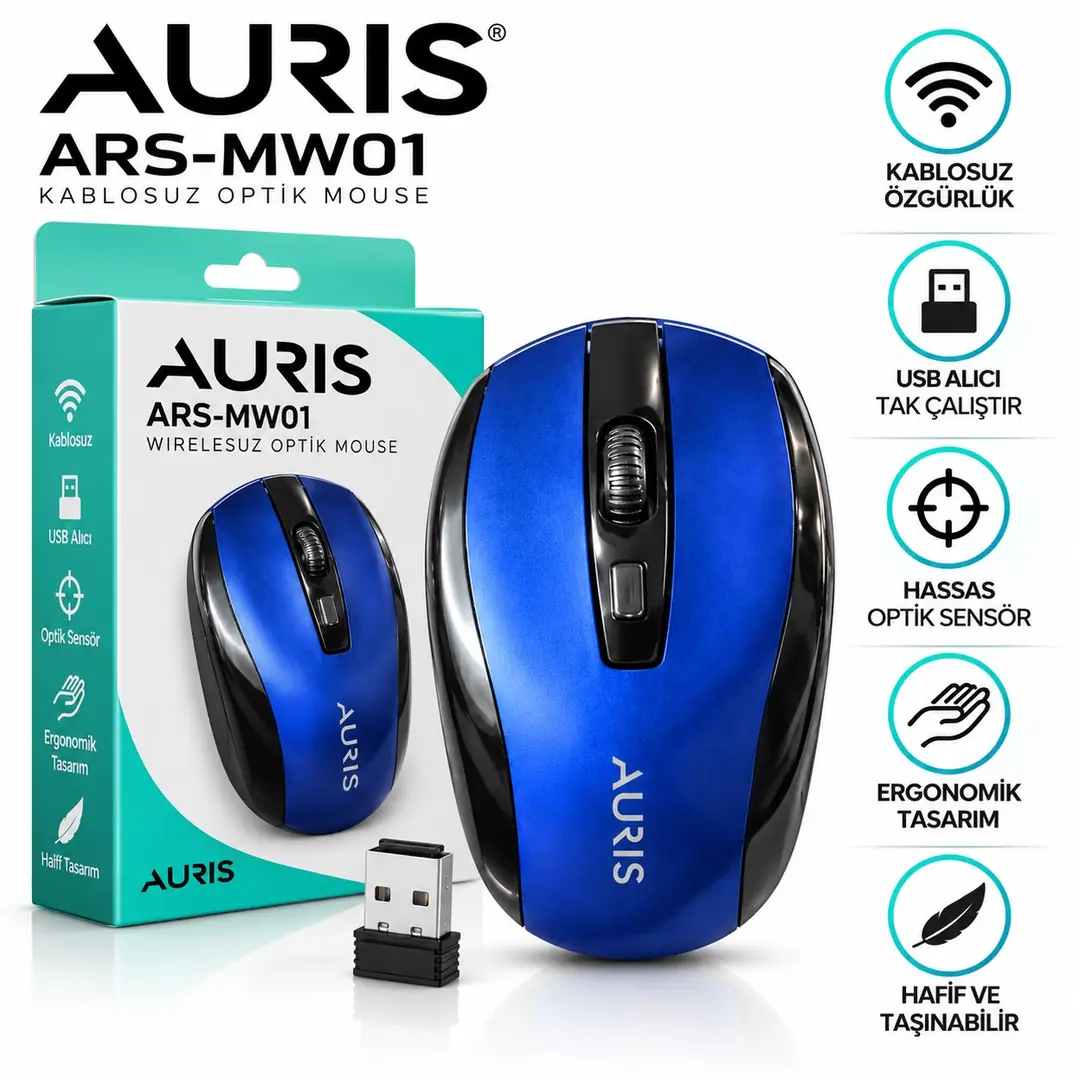 Auris ARS-MW01 Kablosuz Mouse 1600 DPI, 4 Tuşlu, 2.4 GHz USB Alıcılı 2