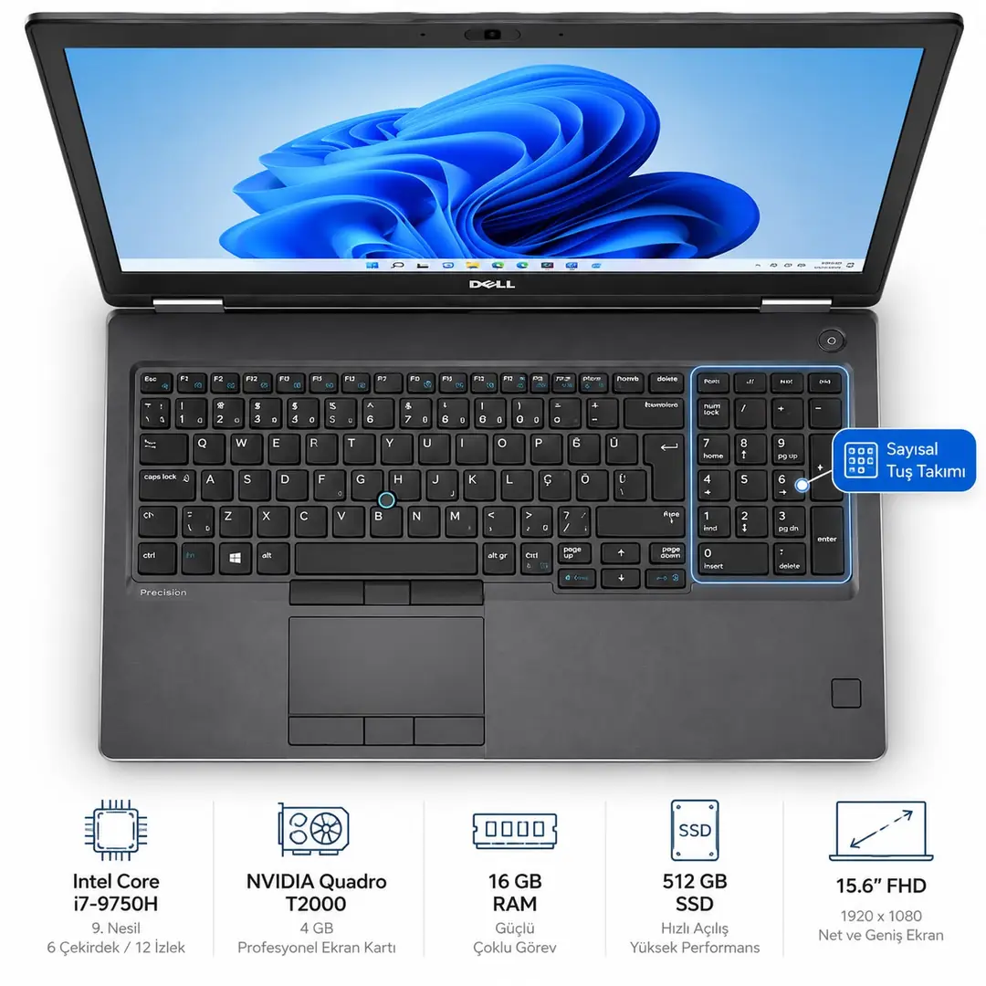 Dell Precision 7540 Workstation i7-9750H 16GB RAM 512GB SSD Quadro T2000 4GB 15.6” FHD Laptop 2
