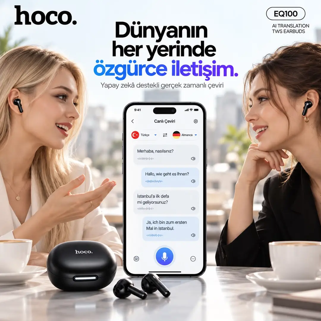 HOCO EQ100 AI Çeviri Kulaklığı Bluetooth 5.4 TWS Kablosuz Kulak İçi Kulaklık, 134+ Dil Çeviri, 35 Saat Pil Ömrü, Uygulama Kontrollü  6