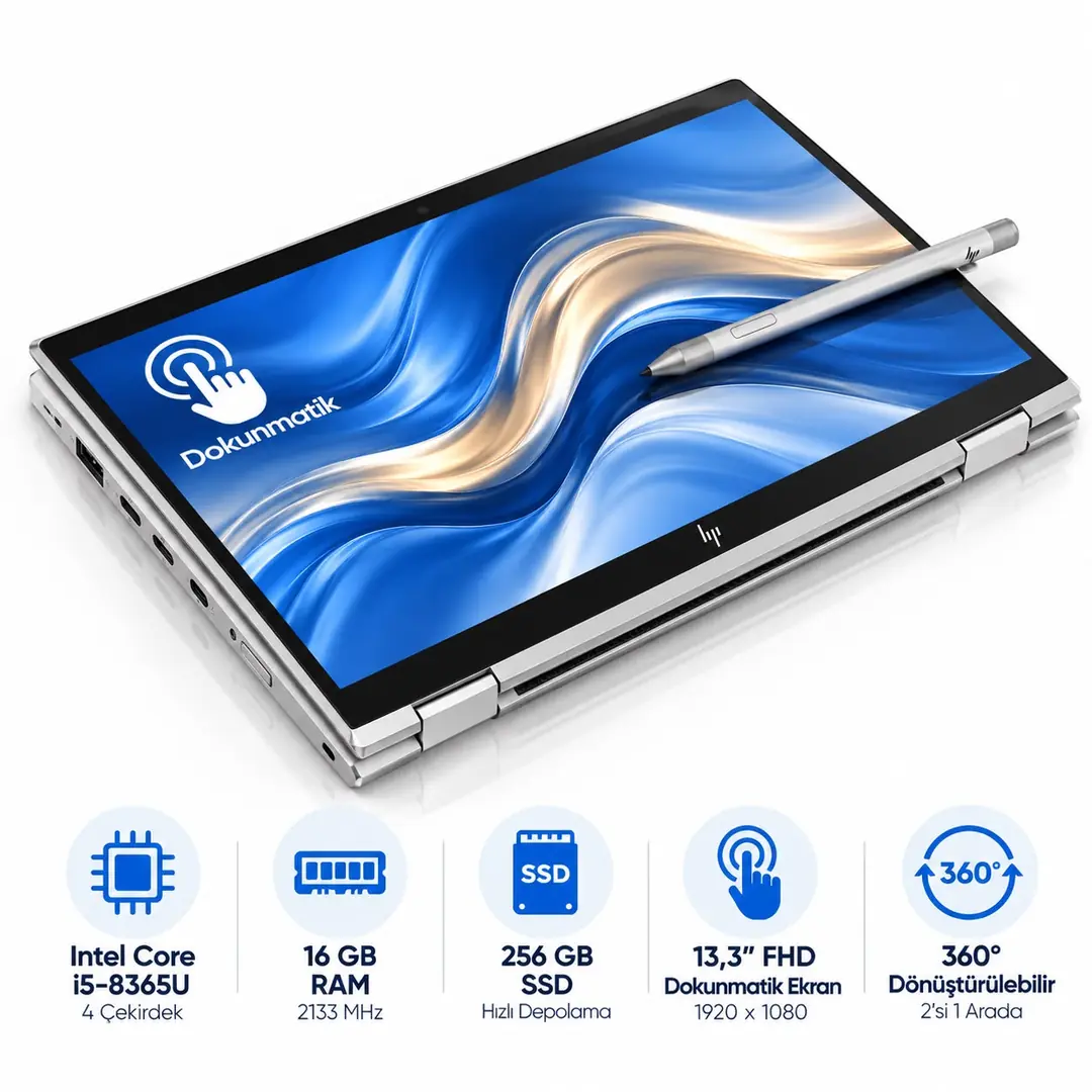 HP EliteBook x360 1030 G4 i5-8365U 16GB RAM 256GB SSD 13.3” FHD Dokunmatik Katlanabilir  5